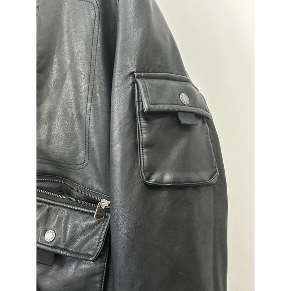 Levi’s Leather Jacket Black Hooded Coat Quilted Lined Medium - Picture 4 of 11